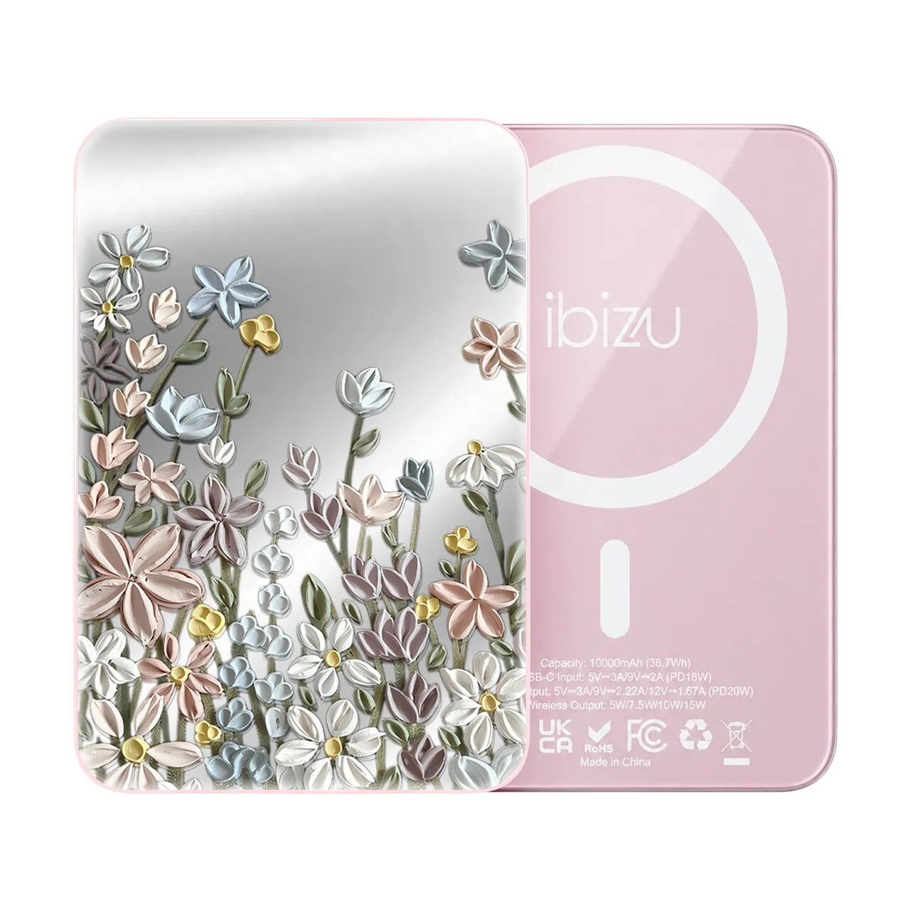 Powerbank IBIZU MagPower 10k do iPhone z MagSafe, solidny, aluminiowy, 10 000 mAh, Wiosenna łąka, różowe (6)