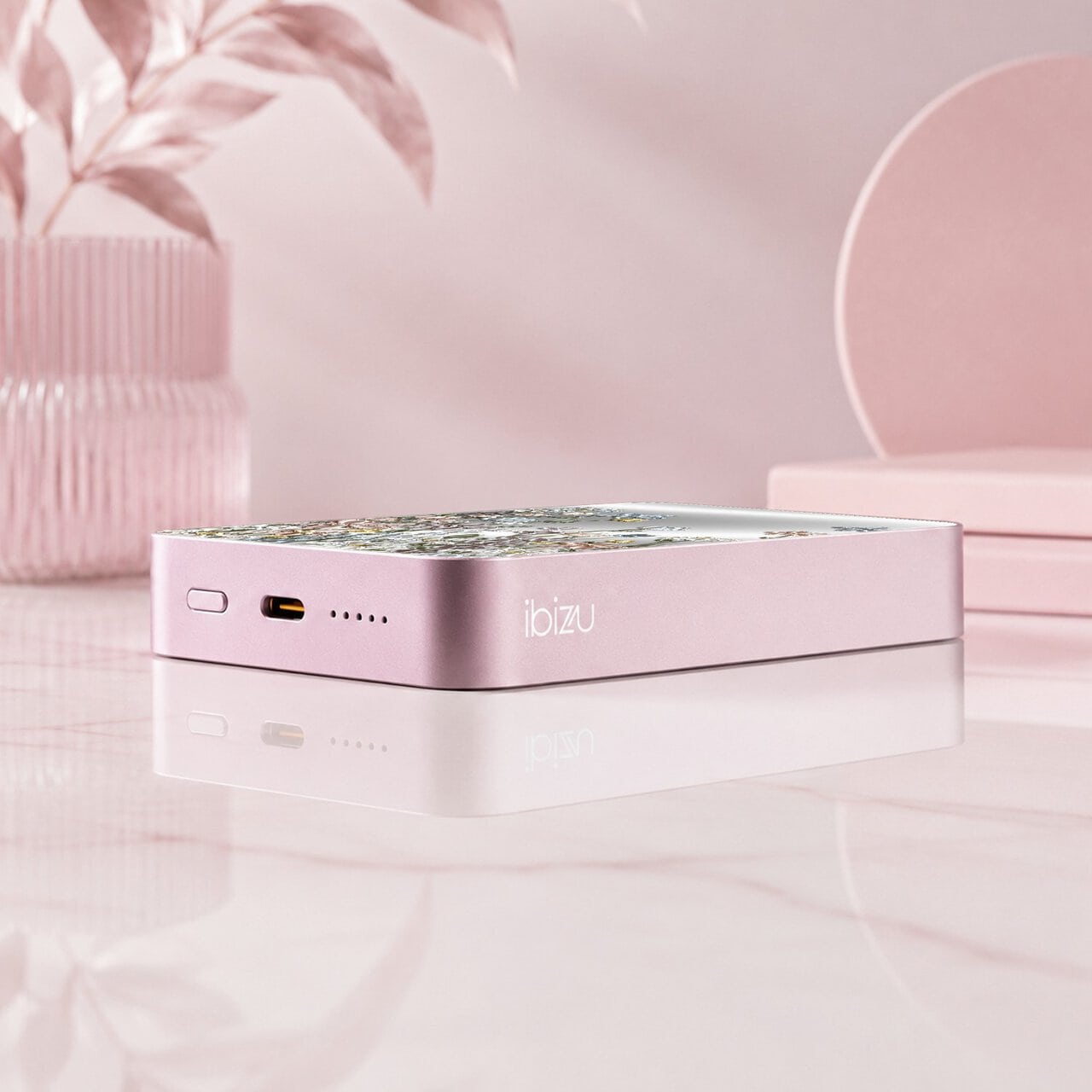 Powerbank IBIZU MagPower 10k do iPhone z MagSafe, solidny, aluminiowy, 10 000 mAh, Wiosenna łąka, różowe (9)