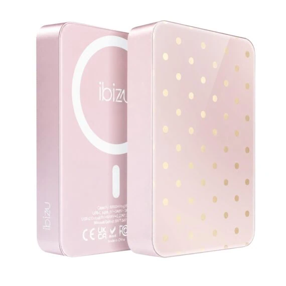 Powerbank IBIZU MagPower 10k do iPhone z MagSafe, solidny, aluminiowy, 10 000 mAh, Złote groszki (2)