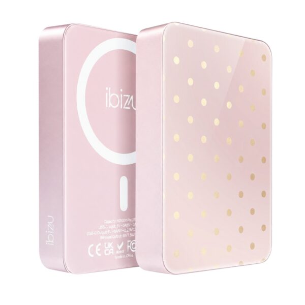 Powerbank IBIZU MagPower 10k do iPhone z MagSafe, solidny, aluminiowy, 10 000 mAh, Złote groszki (2)
