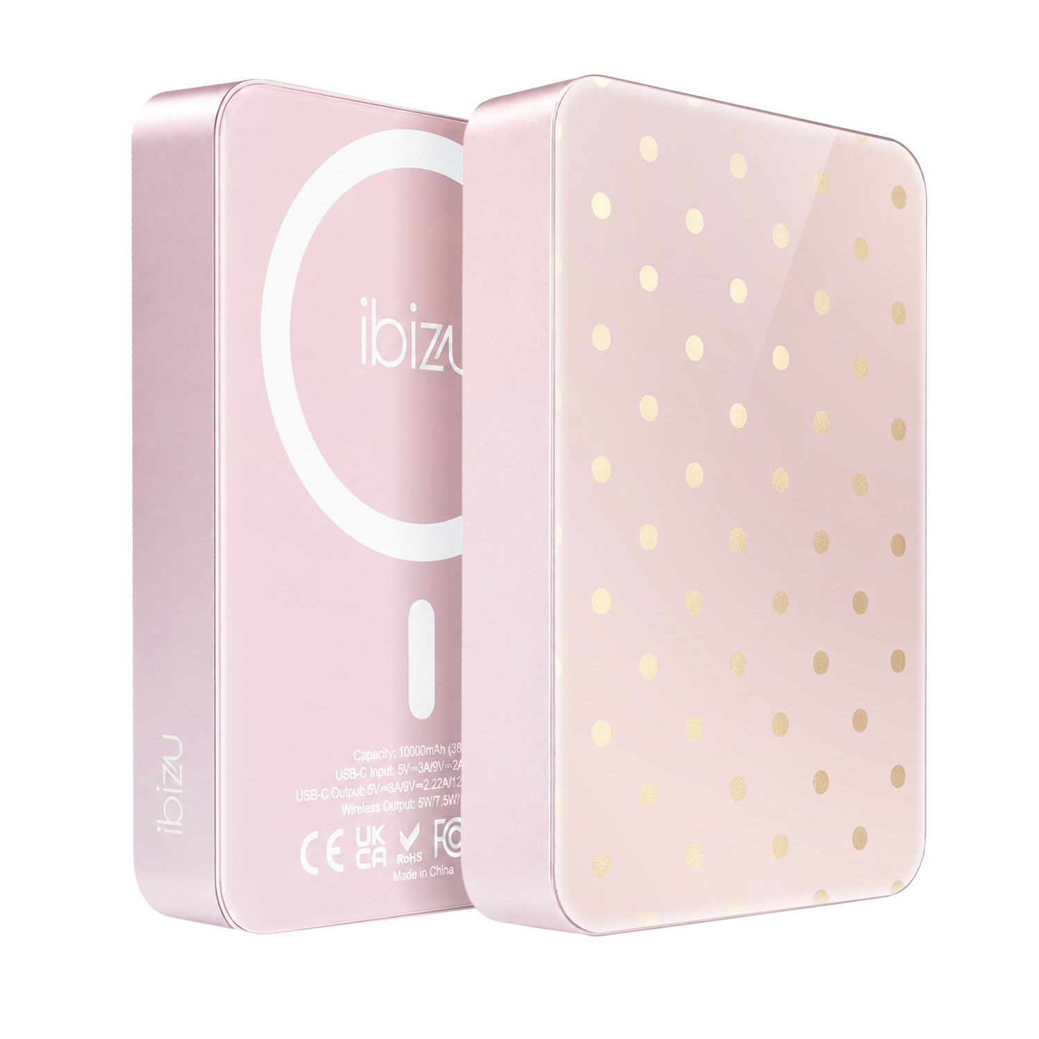 Powerbank IBIZU MagPower 10k do iPhone z MagSafe, solidny, aluminiowy, 10 000 mAh, Złote groszki