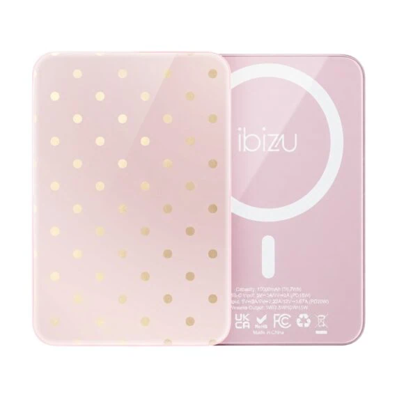 Powerbank IBIZU MagPower 10k do iPhone z MagSafe, solidny, aluminiowy, 10 000 mAh, Złote groszki (3)