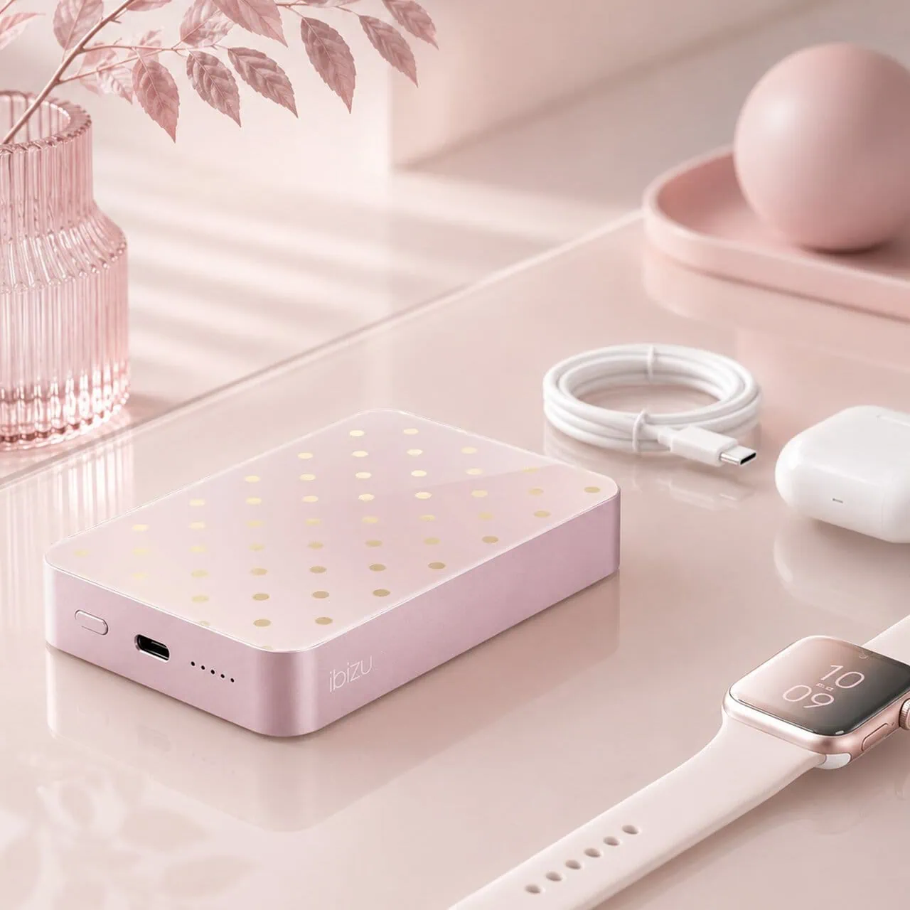 Powerbank IBIZU MagPower 10k do iPhone z MagSafe, solidny, aluminiowy, 10 000 mAh, Złote groszki (9)