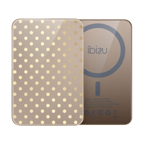 Powerbank IBIZU MagPower 10k do iPhone z MagSafe, solidny, aluminiowy, 10 000 mAh, Złote groszki_złoty (1)