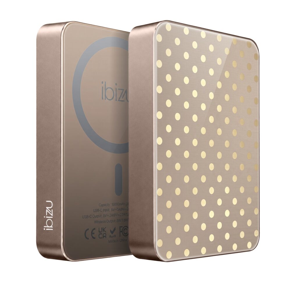 Powerbank IBIZU MagPower 10k do iPhone z MagSafe, solidny, aluminiowy, 10 000 mAh, Złote groszki_złoty (10)