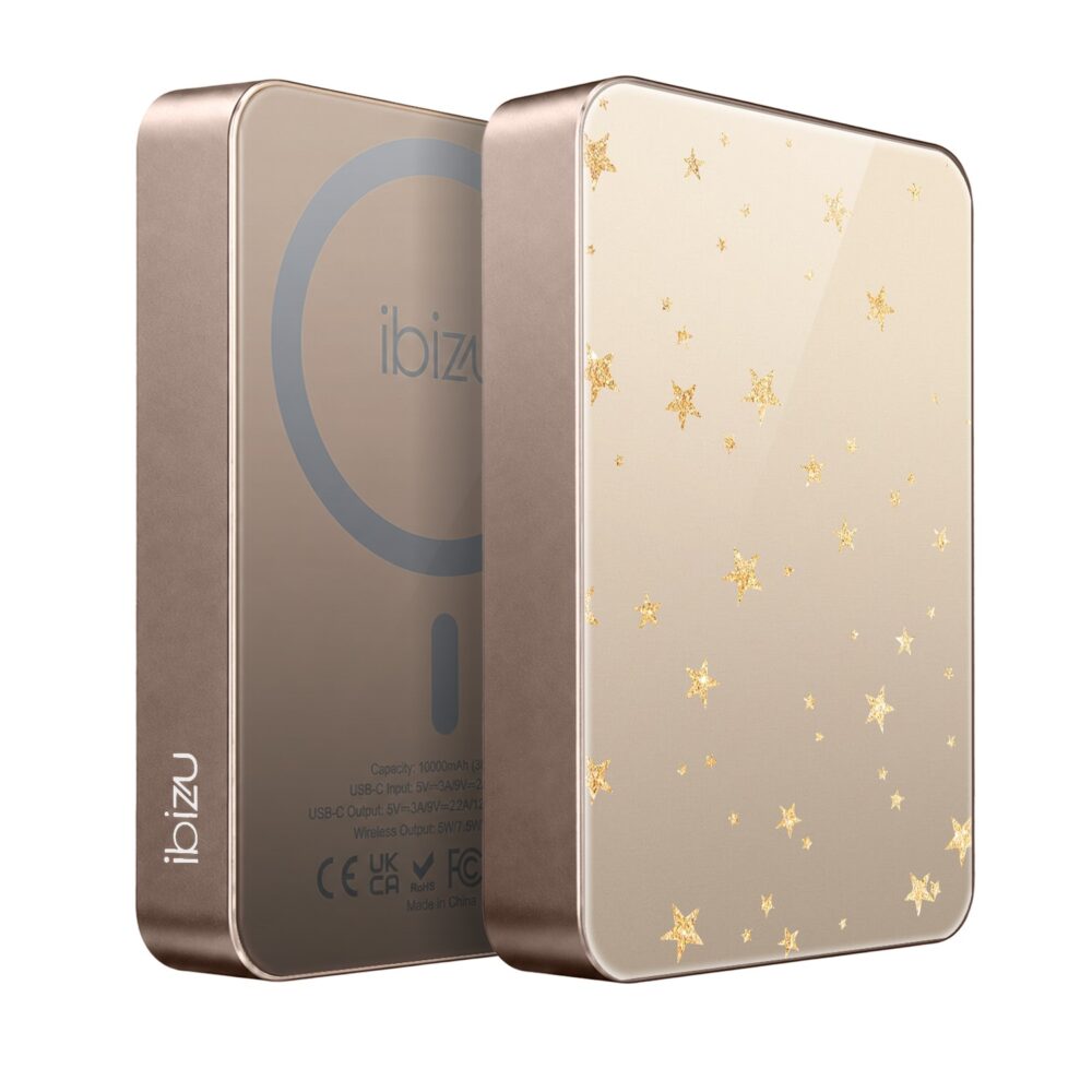 Powerbank IBIZU MagPower 10k do iPhone z MagSafe, solidny, aluminiowy, 10 000 mAh, Złote gwiazdki (1)