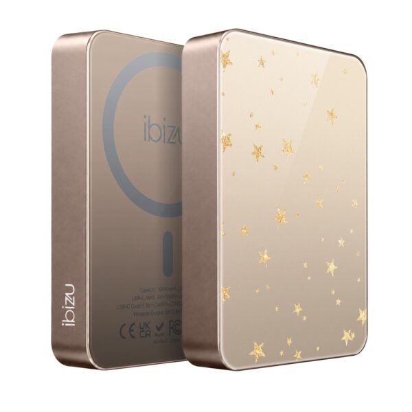 Powerbank IBIZU MagPower 10k do iPhone z MagSafe, solidny, aluminiowy, 10 000 mAh, Złote gwiazdki (1)