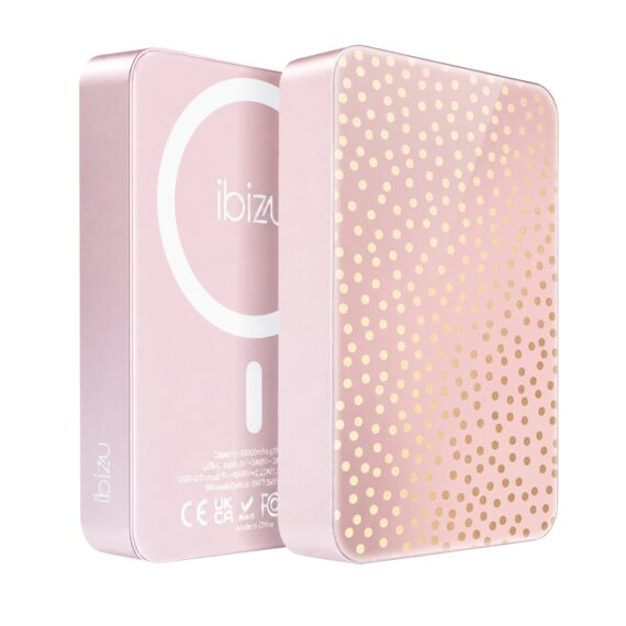 Powerbank IBIZU MagPower 10k do iPhone z MagSafe, solidny, aluminiowy, 10 000 mAh, Złote konfetti_rozowe (8)