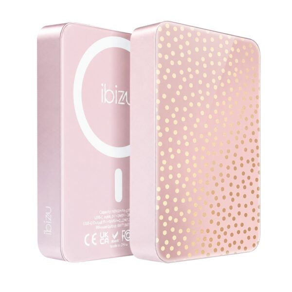 Powerbank IBIZU MagPower 10k do iPhone z MagSafe, solidny, aluminiowy, 10 000 mAh, Złote konfetti_rozowe (8)