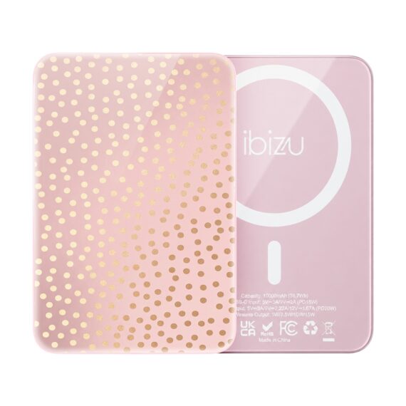 Powerbank IBIZU MagPower 10k do iPhone z MagSafe, solidny, aluminiowy, 10 000 mAh, Złote konfetti_rozowe (9)