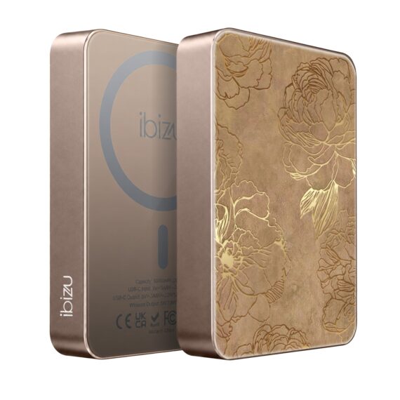 Powerbank IBIZU MagPower 10k do iPhone z MagSafe, solidny, aluminiowy, 10 000 mAh, Złote piwonie, pustynny (1)