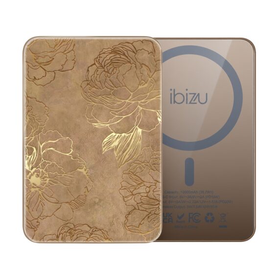 Powerbank IBIZU MagPower 10k do iPhone z MagSafe, solidny, aluminiowy, 10 000 mAh, Złote piwonie, pustynny (2)