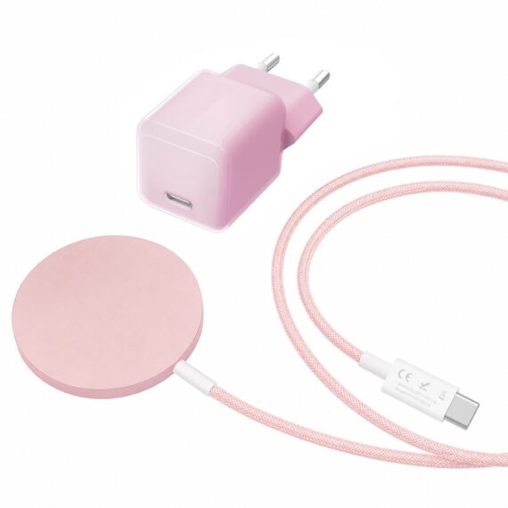 Różowy zestaw ładowarka magnetyczna do MagSafe z ładowarką sieciową do szybkiego ładowania (2)