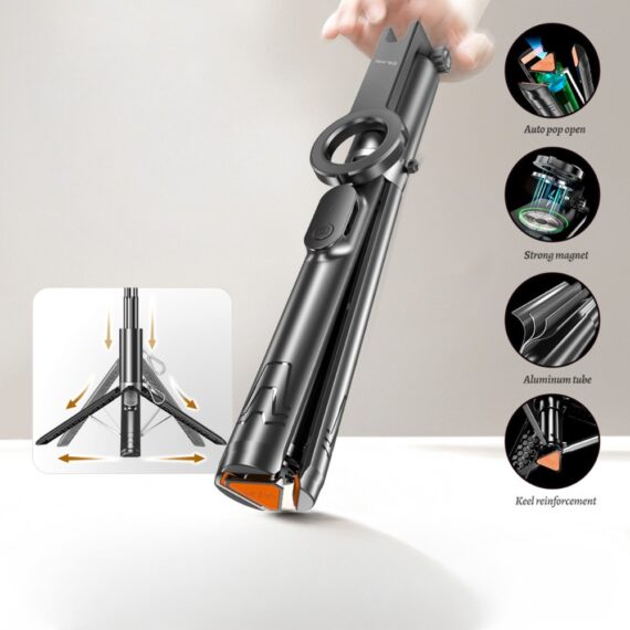 Statyw tripod, uchwyt, kijek do selfie z funkcją MagSafe, czarny (2)