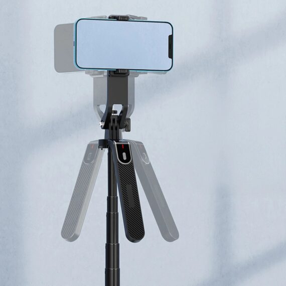 Statyw, uchwyt do selfie, rozkładany, selfie stick z lampą LED, 220 cm, czarny (1)