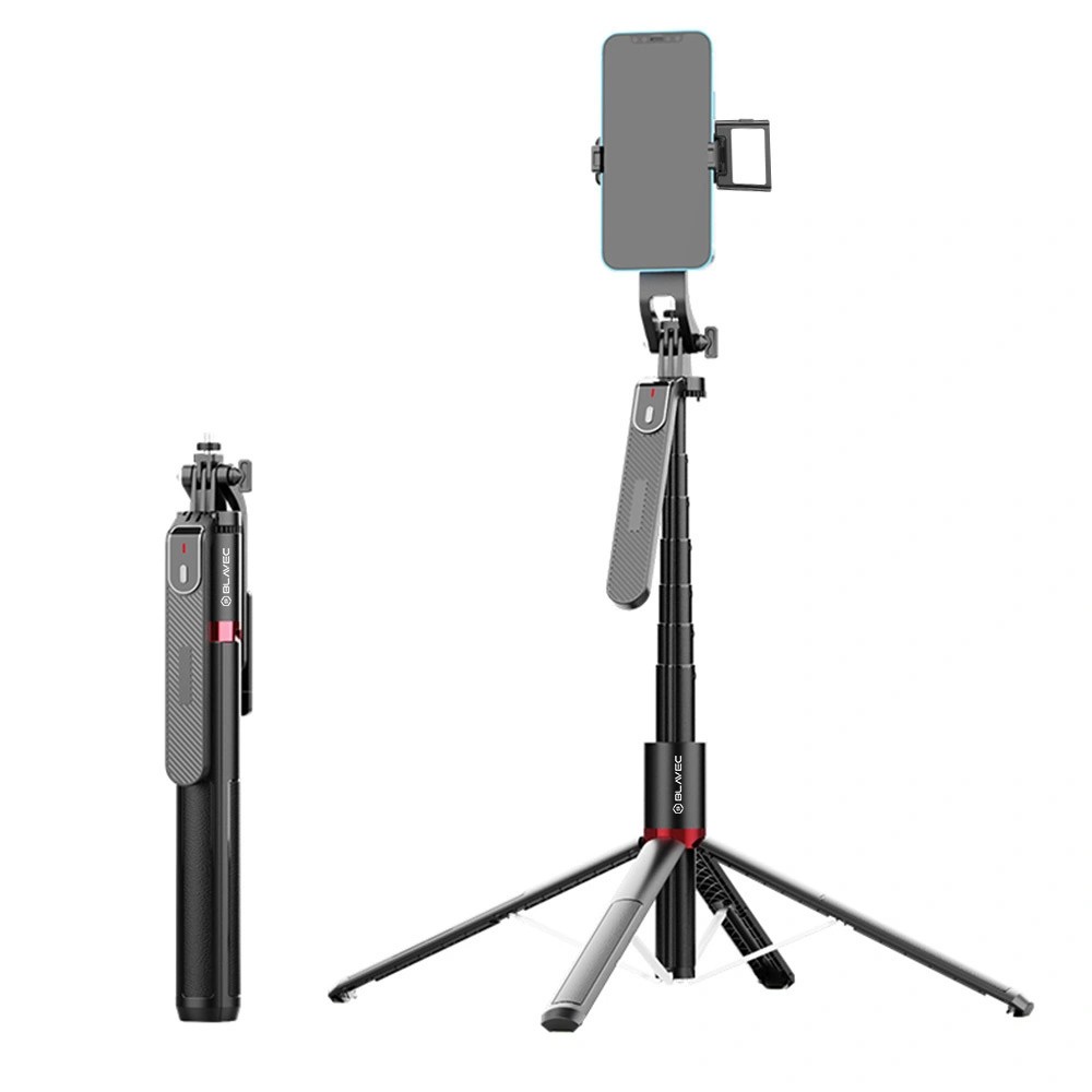 Statyw, uchwyt do selfie, rozkładany, selfie stick z lampą LED, 220 cm, czarny (3)