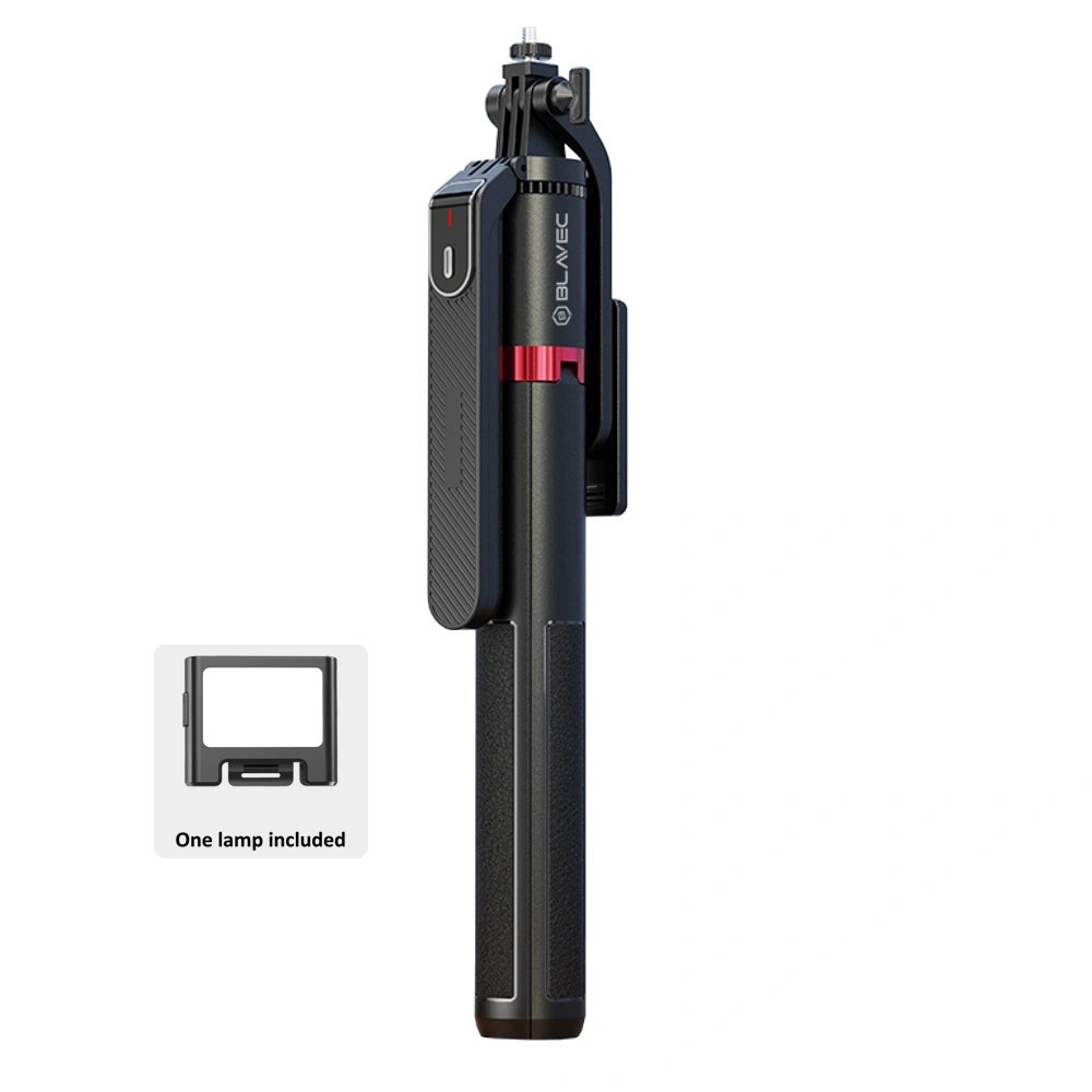 Statyw, uchwyt do selfie, rozkładany, selfie stick z lampą LED, 220 cm, czarny (5)