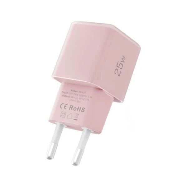 Szybka ładowarka sieciowa, USB-C PD 25W, różowa4