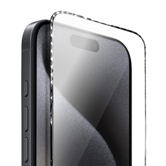 Diamond Cut, twarde szkło z ozdobną diamentową ramką do iPhone 15 Pro, czarne (2)