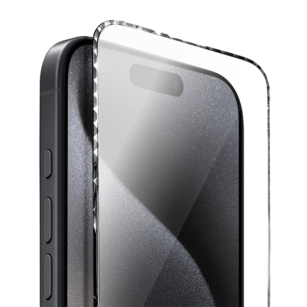 Diamond Cut, twarde szkło z ozdobną diamentową ramką do iPhone 15 Pro, czarne