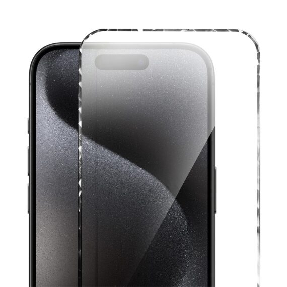 Diamond Cut, twarde szkło z ozdobną diamentową ramką do iPhone 15 Pro, czarne (3)