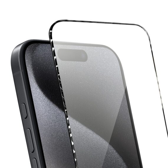 Diamond Cut, twarde szkło z ozdobną diamentową ramką do iPhone 15 Pro, czarne (4)
