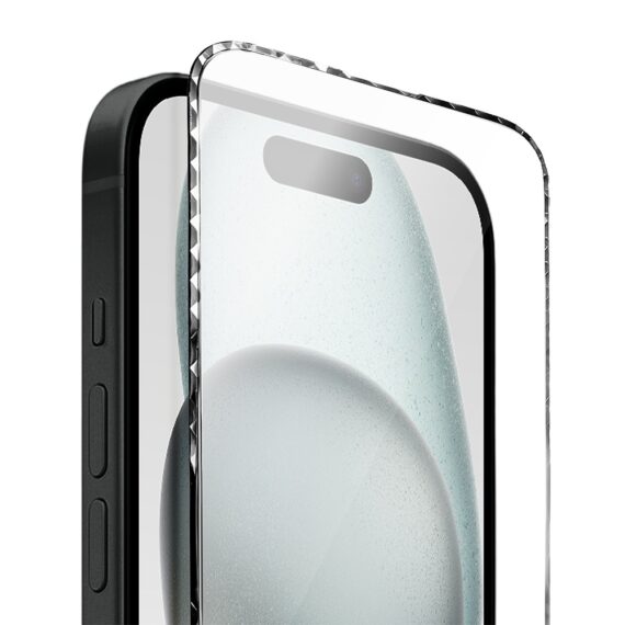 Diamond Cut, twarde szkło z ozdobną diamentową ramką do iPhone 15, czarne (2)
