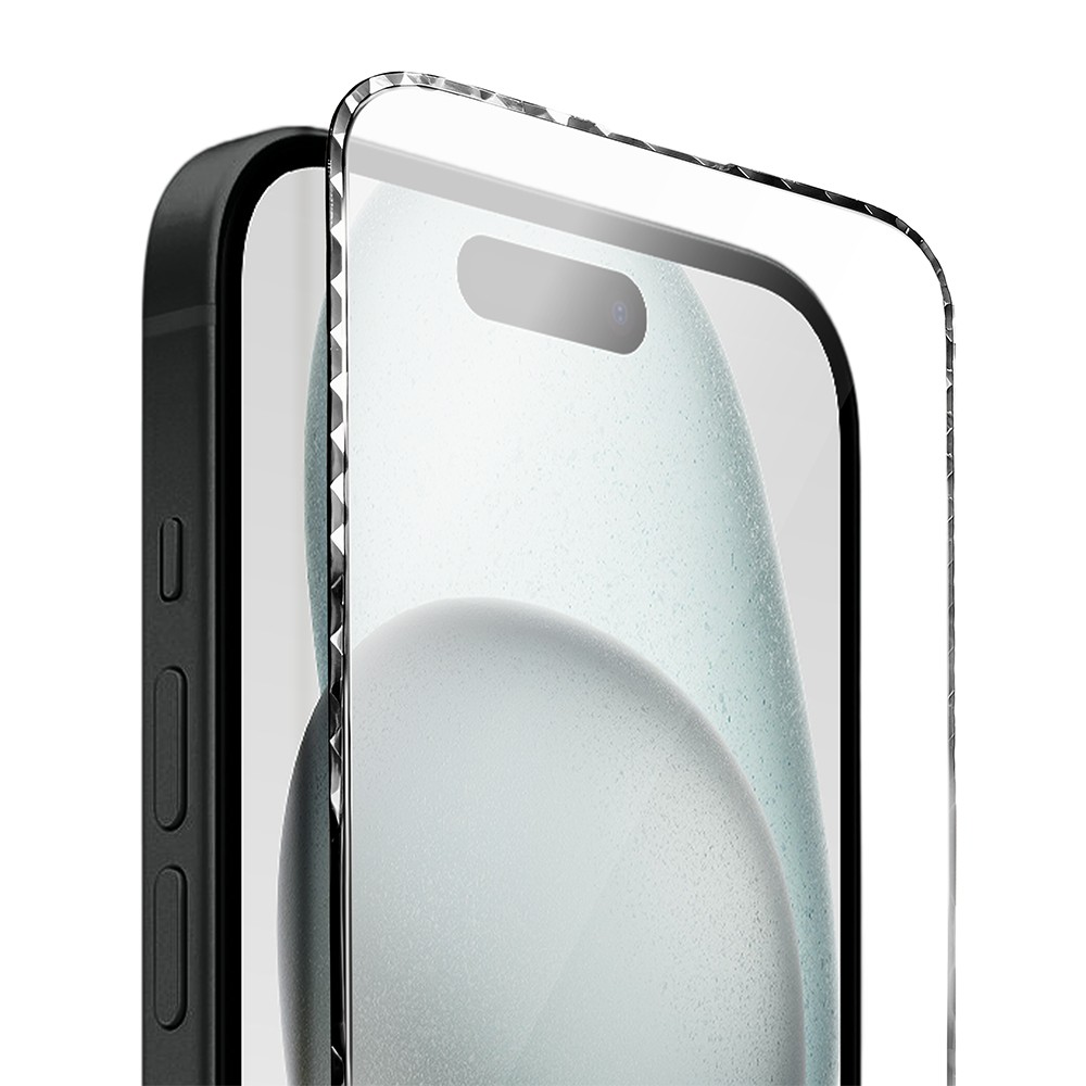 Diamond Cut, twarde szkło z ozdobną diamentową ramką do iPhone 15, czarne