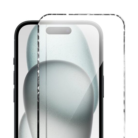 Diamond Cut, twarde szkło z ozdobną diamentową ramką do iPhone 15, czarne (3)
