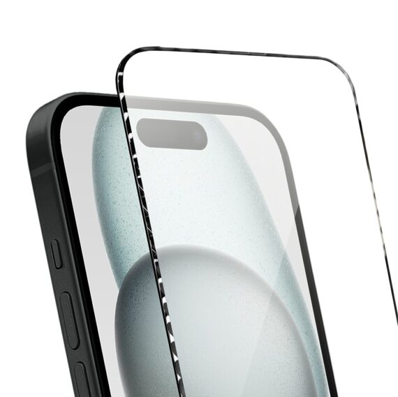 Diamond Cut, twarde szkło z ozdobną diamentową ramką do iPhone 15, czarne (4)