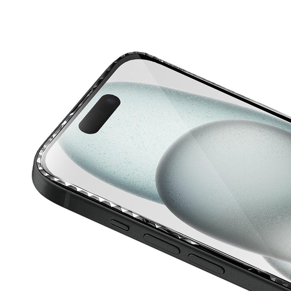 Diamond Cut, twarde szkło z ozdobną diamentową ramką do iPhone 15, czarne (5)