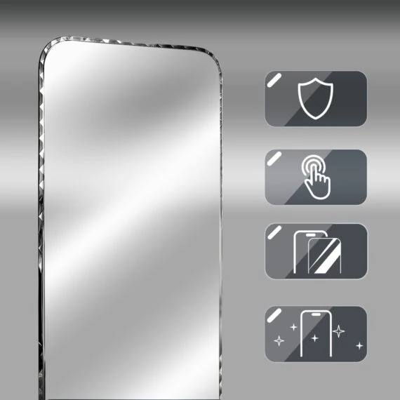 diamond cut, twarde szkło z ozdobną diamentową ramką do iphone 18 pro max, czarne