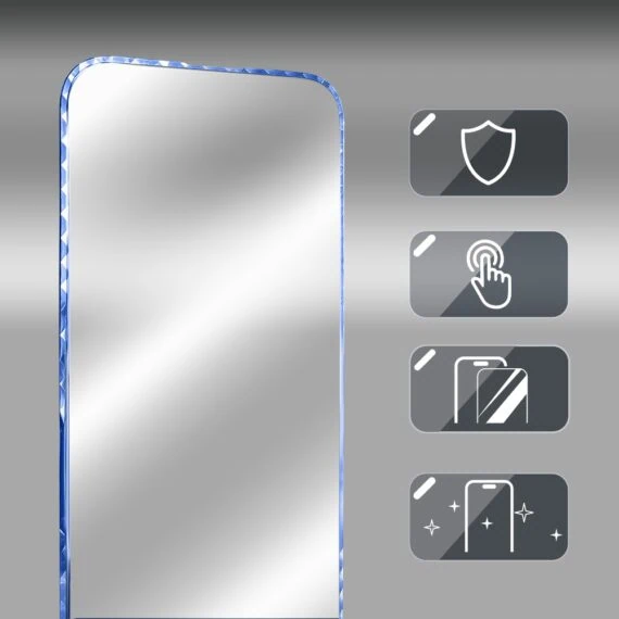 diamond cut, twarde szkło z ozdobną diamentową ramką do iphone 18 pro max, niebieskie