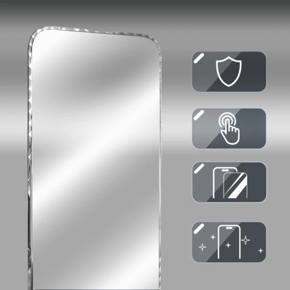 diamond cut, twarde szkło z ozdobną diamentową ramką do iphone 18 pro max, srebrne