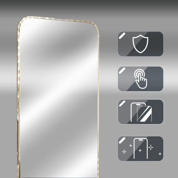 diamond cut, twarde szkło z ozdobną diamentową ramką do iphone 18 pro max, złote