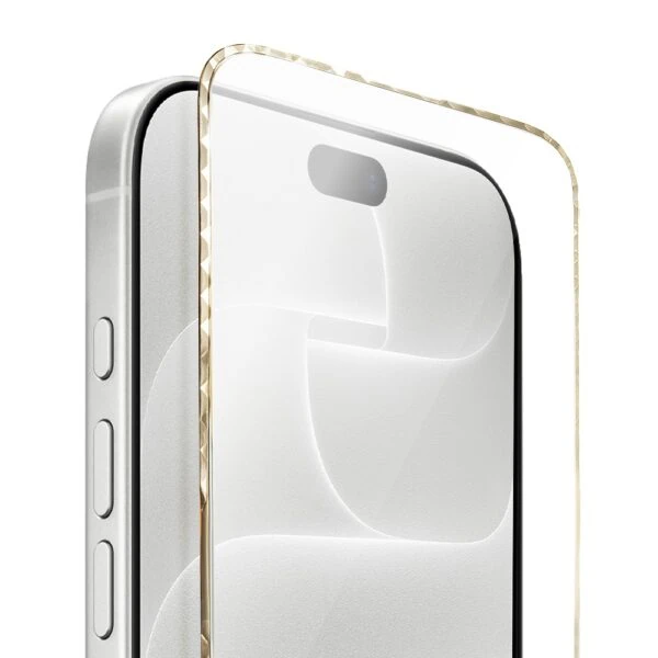 Diamond Cut, twarde szkło z ozdobną diamentową ramką do iPhone 18 Pro Max, złote