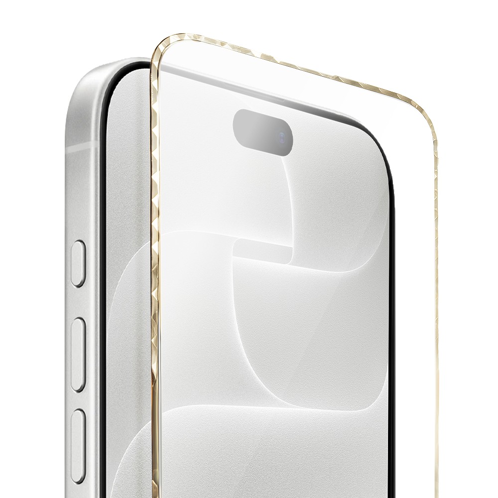 diamond cut, twarde szkło z ozdobną diamentową ramką do iphone 18 pro max, złote