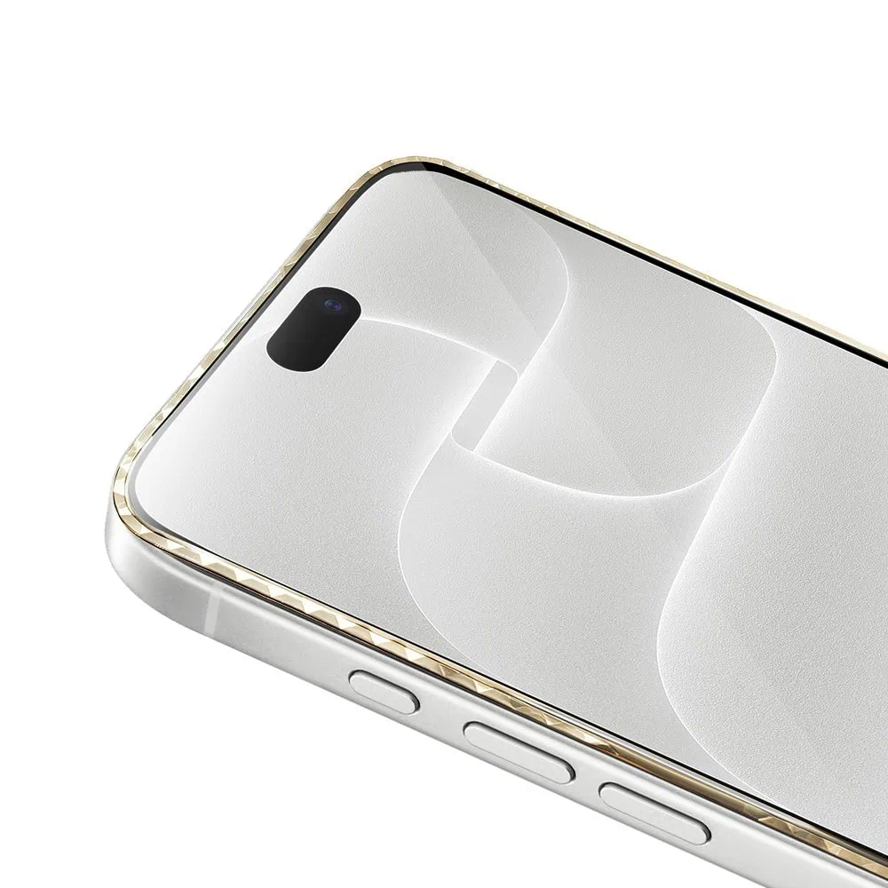 diamond cut, twarde szkło z ozdobną diamentową ramką do iphone 18 pro max, złote