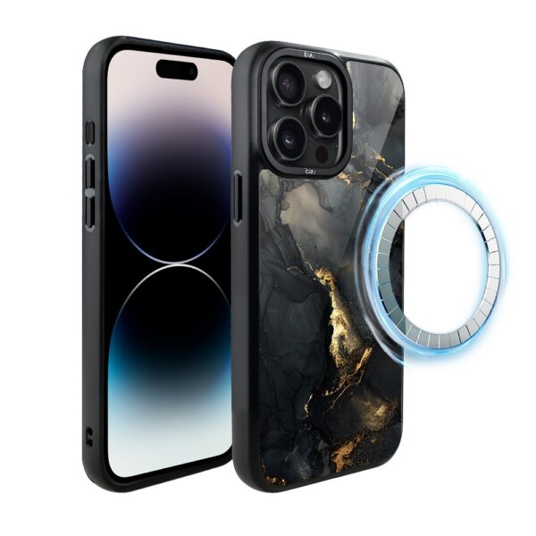 Etui do iPhone 14 Pro Max IBIZU DropGuard Matt z MagSafe, Ethereal Essence, Czarny diament ze złotem