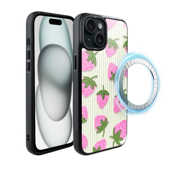 Etui do iPhone 15 Plus IBIZU DropGuard Matt z MagSafe, Bella Fantasia, Truskawkowa łąka (2)