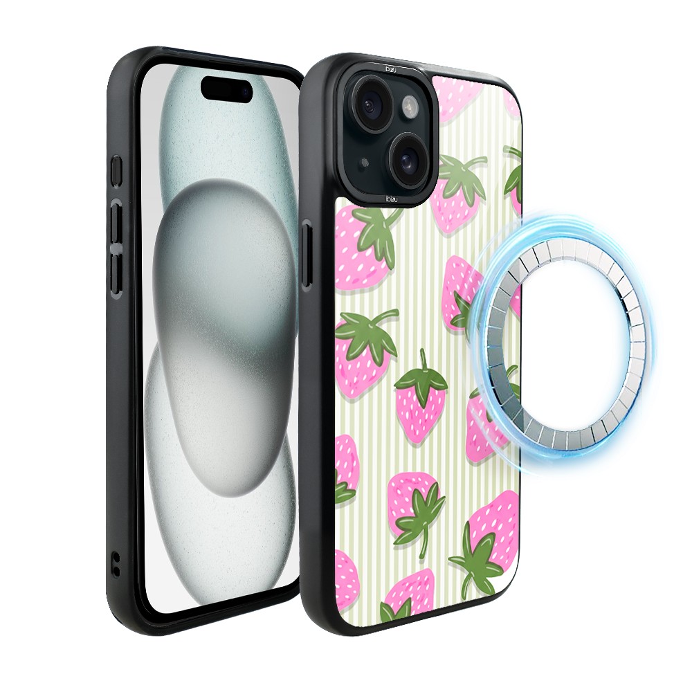 Etui do iPhone 15 IBIZU DropGuard Matt z MagSafe, Bella Fantasia, Truskawkowa łąka
