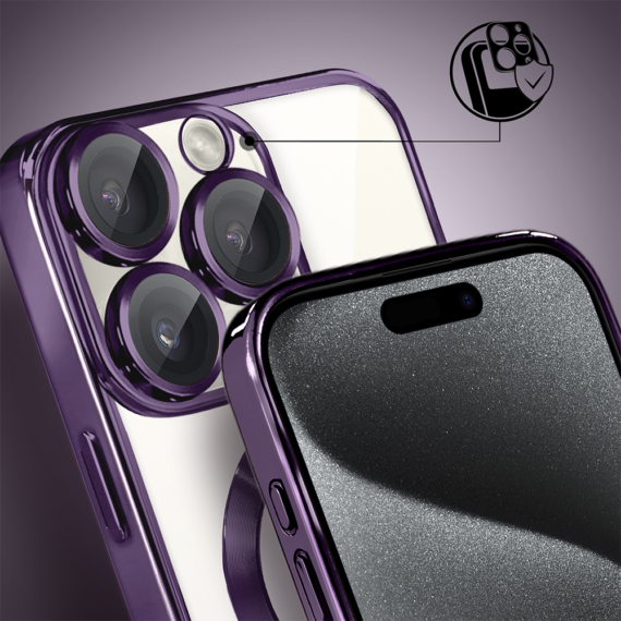 Etui do iPhone 15 Pro MagSafe Luxury Protect przeźroczyste, hybrydowa ochrona kamery, purpurowe (10)