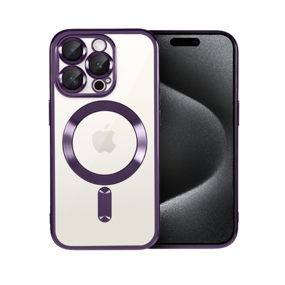 Etui do iPhone 15 Pro MagSafe Luxury Protect przeźroczyste, hybrydowa ochrona kamery, purpurowe (4)