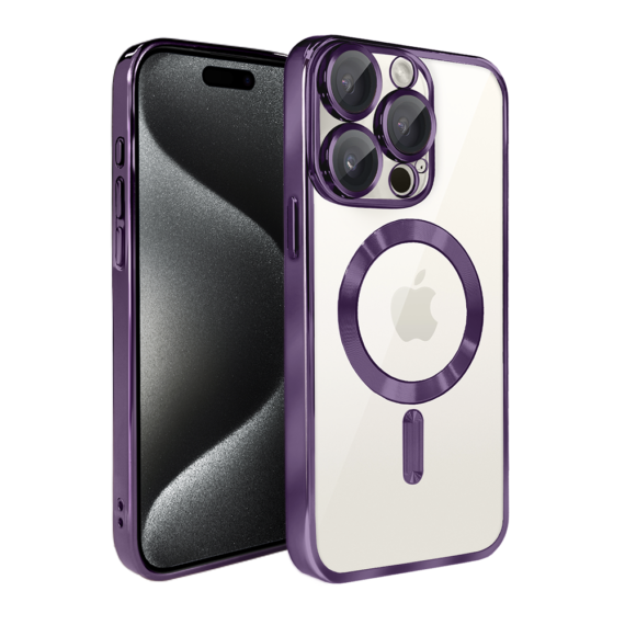 Etui do iPhone 15 Pro MagSafe Luxury Protect przeźroczyste, hybrydowa ochrona kamery, purpurowe (6)