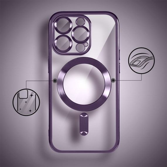 Etui do iPhone 15 Pro MagSafe Luxury Protect przeźroczyste, hybrydowa ochrona kamery, purpurowe (7)