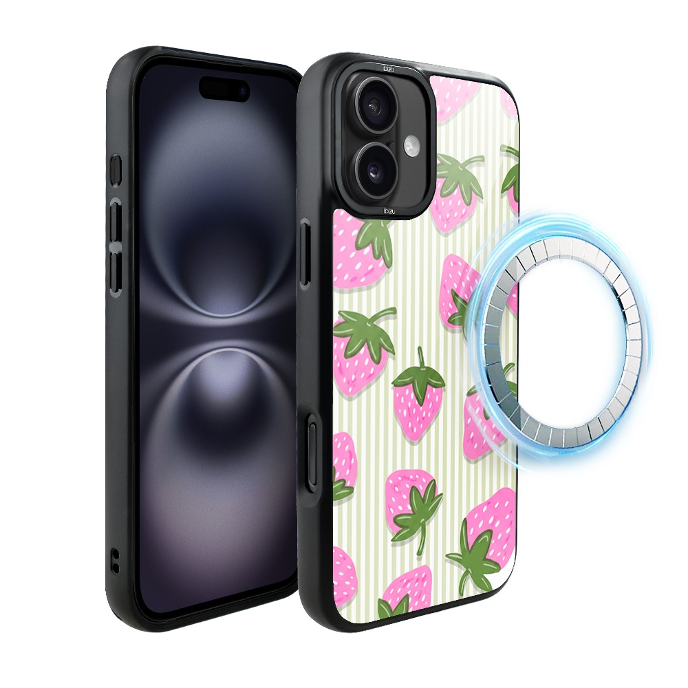 Etui do iPhone 16 IBIZU DropGuard Matt z MagSafe, Bella Fantasia, Truskawkowa łąka