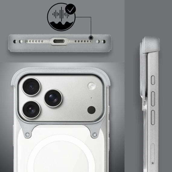 Etui do iPhone 17 Pro Max Aero Grip, akrylowy tył, odkryte boki, srebrne (4)