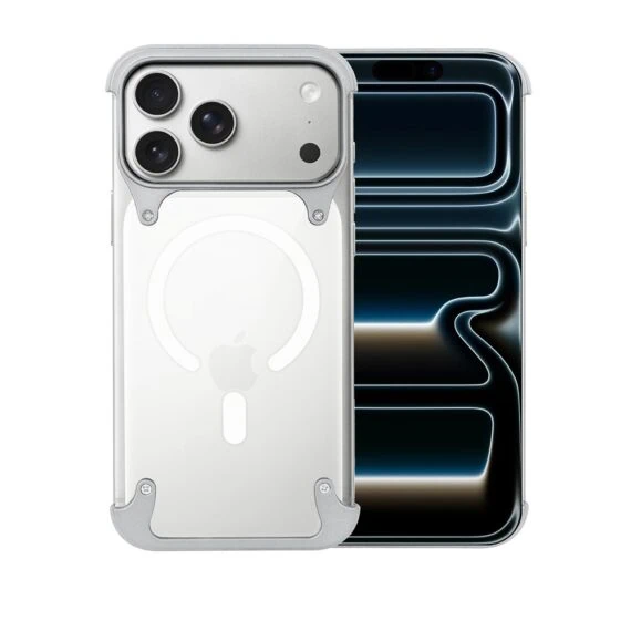 Etui do iPhone 17 Pro Max Aero Grip, akrylowy tył, odkryte boki, srebrne (7)