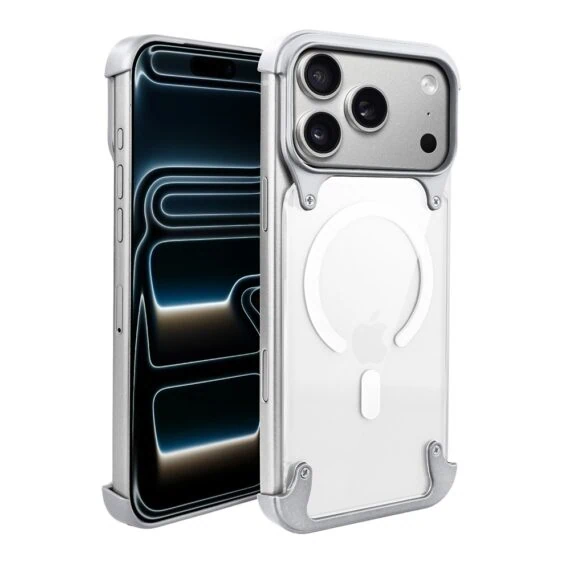 Etui do iPhone 17 Pro Max Aero Grip, akrylowy tył, odkryte boki, srebrne (8)