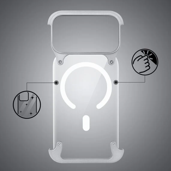 Etui do iPhone 17 Pro Max Aero Grip, akrylowy tył, odkryte boki, srebrne (9)